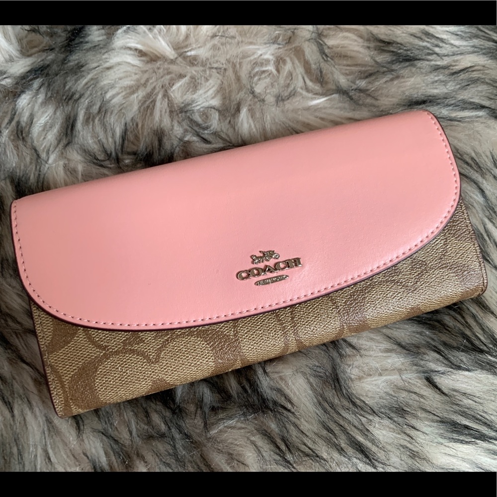 COACH SLIM ENVELOPE WALLET F54022 IN KHAKI/PETAL